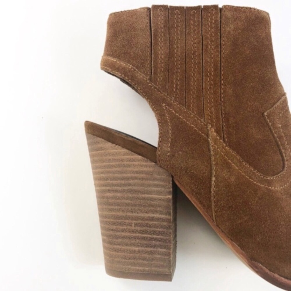 Dolce Vita Brown Leather Suede Booties Peep Toe - Picture 2 of 6
